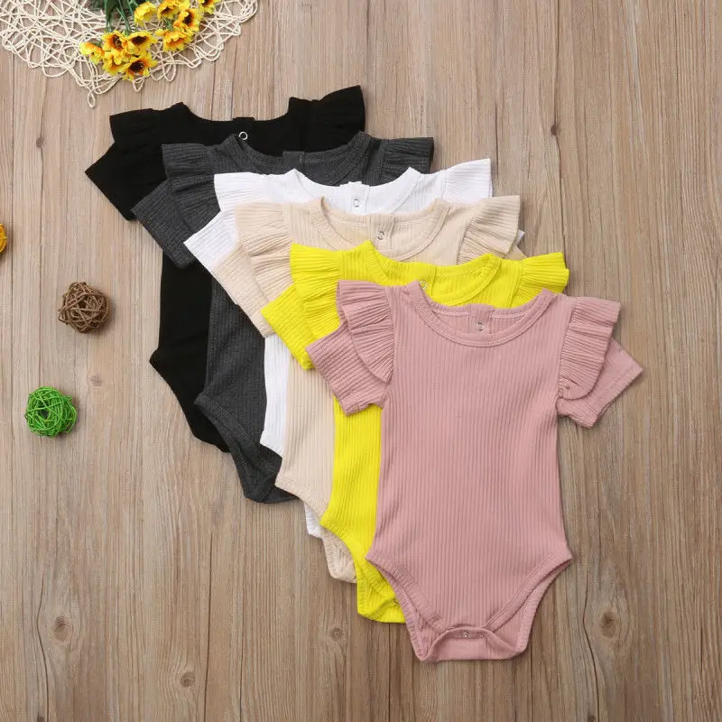 Хлопковые топы для новорожденных девочек, Одноцветный удобный пляжный костюм с короткими рукавами, комбинезон, комплекты одежды