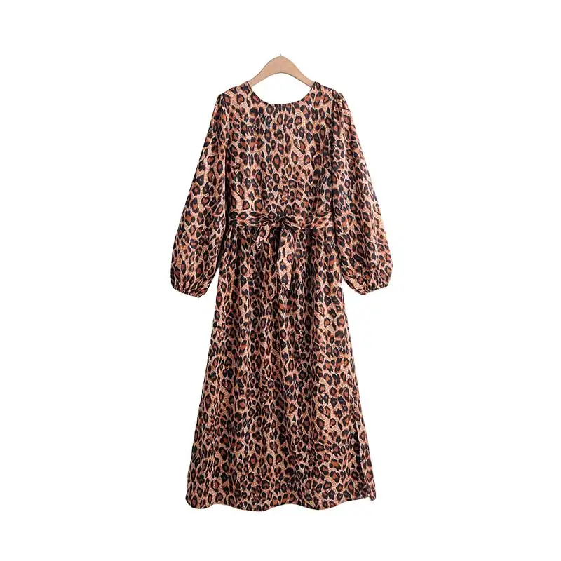 Vadim, женское винтажное Макси платье с леопардовым принтом, животный узор, пояс, молния сзади, женские повседневные платья, ретро шик, vestidos QC893 - Цвет: as picture