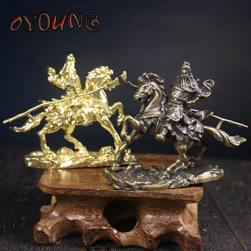 Brass Chinese God of Wealth Riding Horse Guan Gong Statue Home Decoration Accessories Copper Office Desk Decor Ornaments
