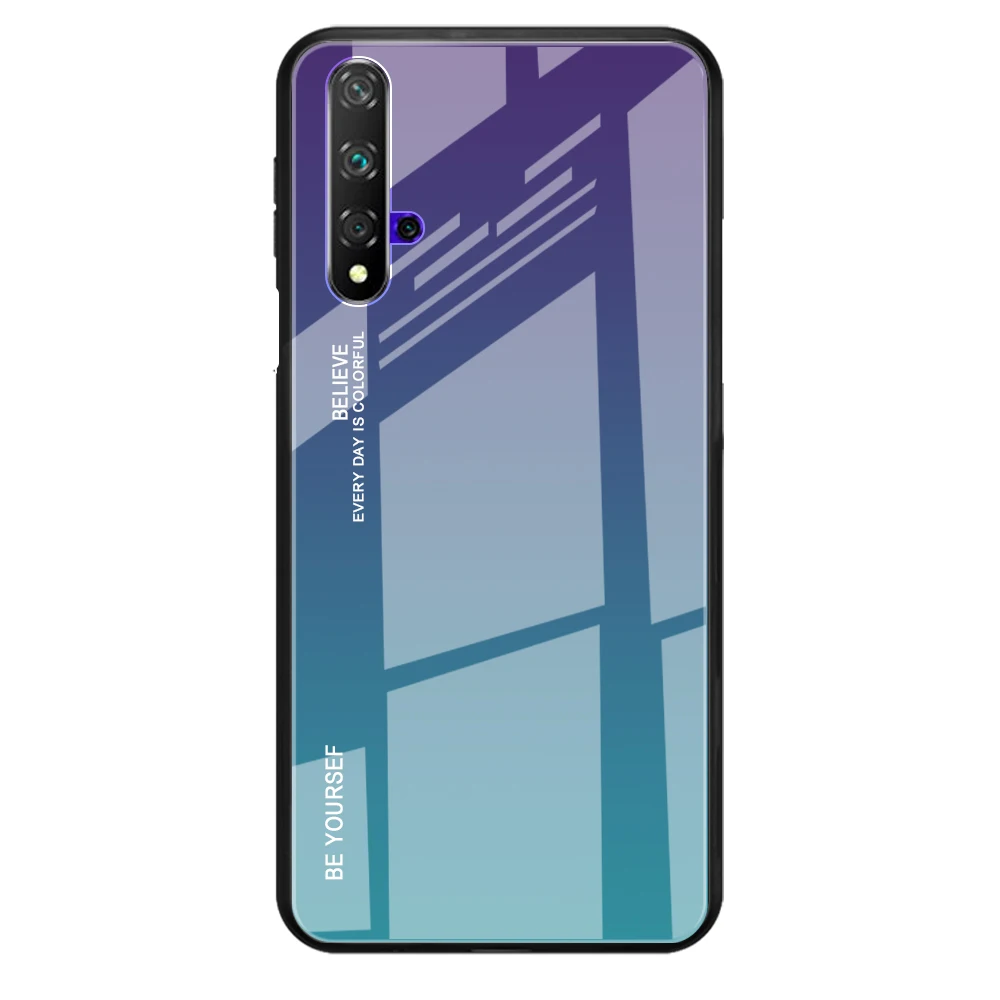 Purple blue Tempered Glass Case For Honor 20 i pro 10i lite 9x PRO lite 8s 8x max Gradient Colorful For Huawei Enjoy 10 9s E plus phone case - Цвет: Purple blue
