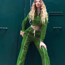 Модная женская однотонная блузка с принтом, топ на молнии и штаны, спортивный комплект