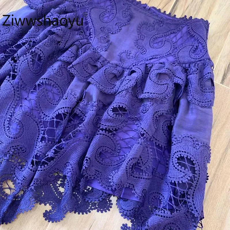 Ziwwshaoyu дизайнерская фиолетовая Женская юбка из хлопка, ажурная вышитая Лоскутная юбка в стиле бохо, асимметричная юбка