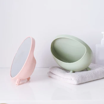 

2 Pcs Nordic Desktop Storage Vanity Mirror Creative Round Desktop Jewelry Sundries Storage Box with Triple-cornered Kickstand