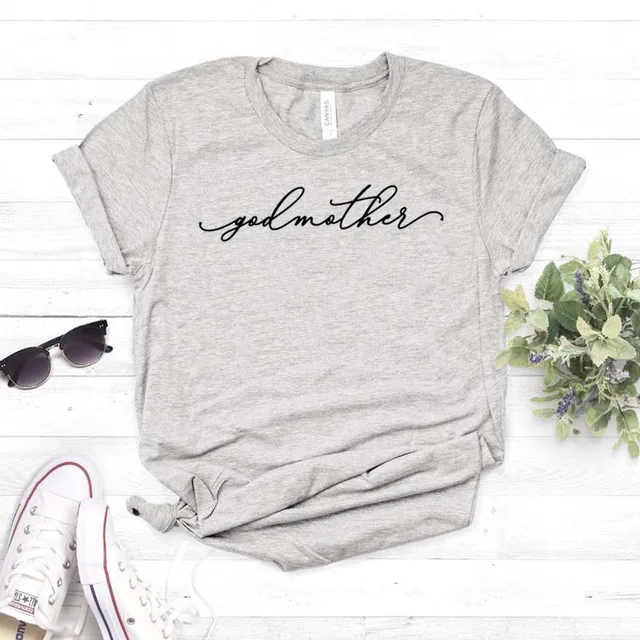 Women T Shirt Godmother Letters Print Tshirt Women Short Sleeve O Neck Loose T-shirt Ladies Causal Tee Shirt Clothes Tops gray