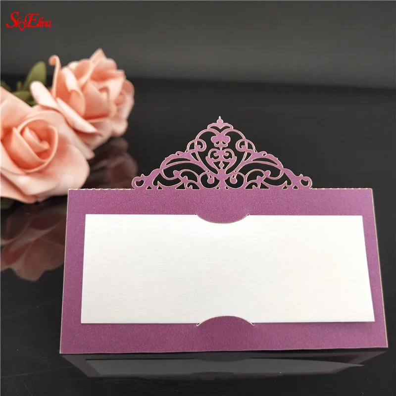 dark purple 10/50/100 шт Свадебные Украшение стола Место карты Лазерная резка цветочный именная табличка посадочные карточки для Свадебные украшения подарочных карт 5z - Цвет: dark purple