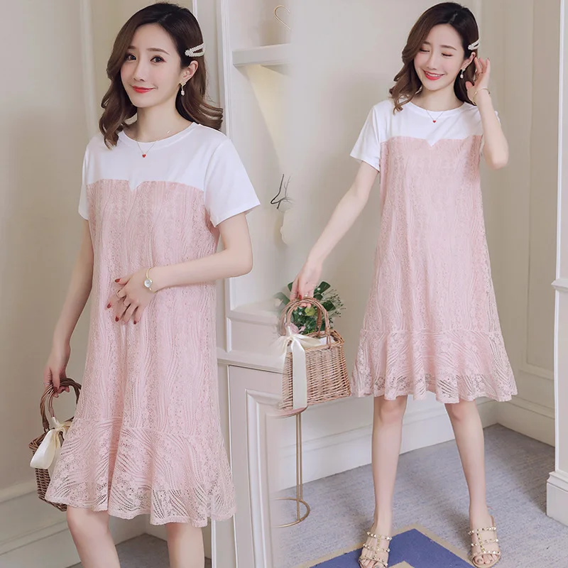 

2019 New Style Mid-length Lace Upper Garment Spring And Summer Loose-Fit Summer Maternity Clothes Dress