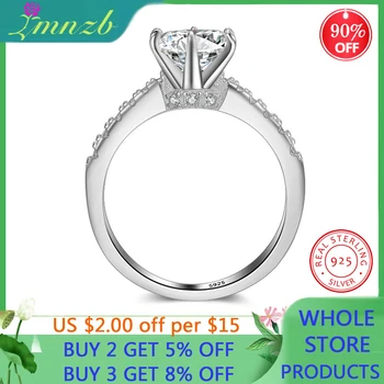 

LMNZB Classic Six Ring 100% 925 Sterling Silver Ring 1.5 Carat 7.5mm CZ Diamant Wedding Rings Fine Jewelry For Women LR051