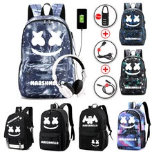 Светящийся DJ Marshmallow школьная сумка для подростка, студенческий рюкзак, может usb зарядка, Противоугонный рюкзак для ноутбука, рюкзак для мальчиков и девочек