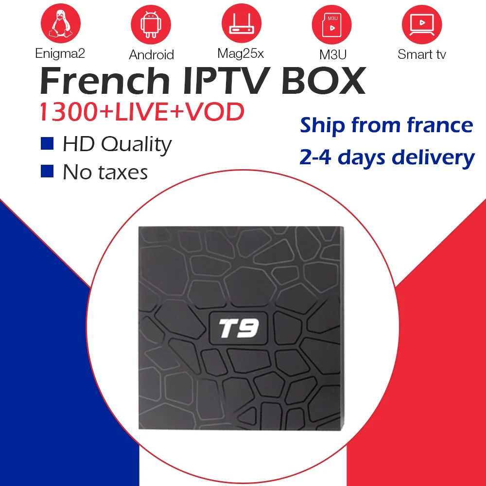 

T9 Android 9.0 TV Box USB 3.0 Smart tv Box 4K 2.4G/5G Dual WIFI with IPTV FRENCH ARABIC SPAIN EUROP TV subscription channel m3u