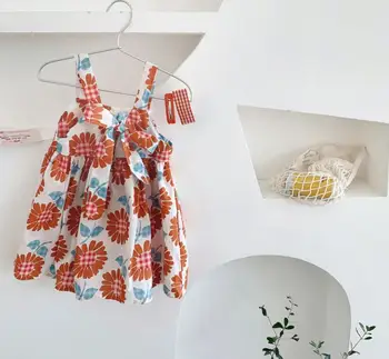 

2020 Summer Children Baby Cotton Printed Back Bow Vest Dresses , Girls Princess Cute Clothes 6 Pieces/lot Wholesale