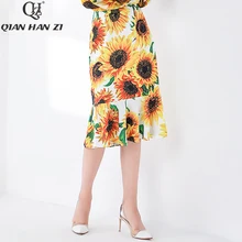 Qian Han Zi новейшая ретро юбка с принтом подсолнуха Женская дизайнерская тонкая юбка с высокой талией женская элегантная юбка русалки