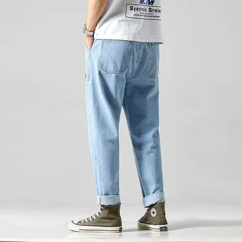 

#1418 Summer 2020 Casual Denim Jeans Men Loose Wide Leg Jeans Loose Streetwear Jeans For Man Blue Fashions Jogger Jeans Homme