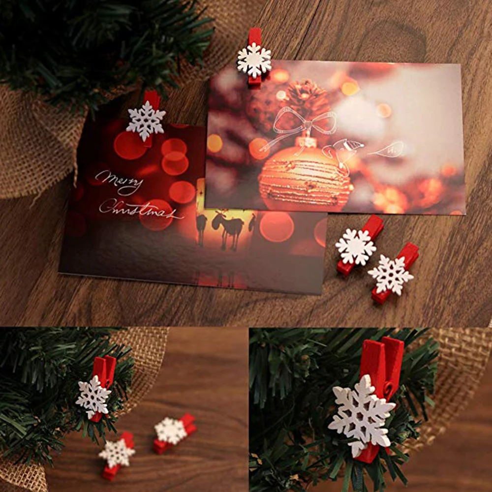 Red Sticky White Christmas Snowflakes Rectangular Wooden Markers-50