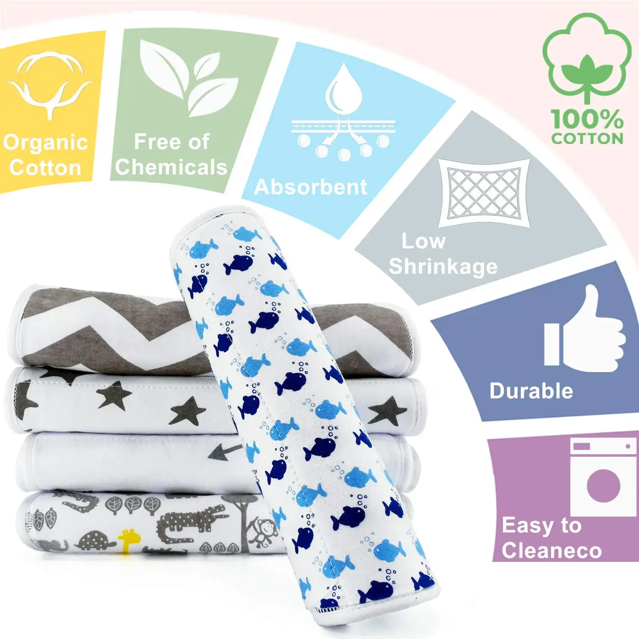 Baby Burp Cloths Set for Girls& Boys Premium 100% Organic Cotton Absorbent 3 Layer Towels Burping Rags Pads Newborns Baby Bibs