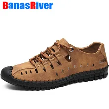 Новинка; летние открытые дышащие кожаные сандалии; повседневная обувь в деловом стиле; мужская пляжная летняя водонепроницаемая обувь в римском стиле; размер 48