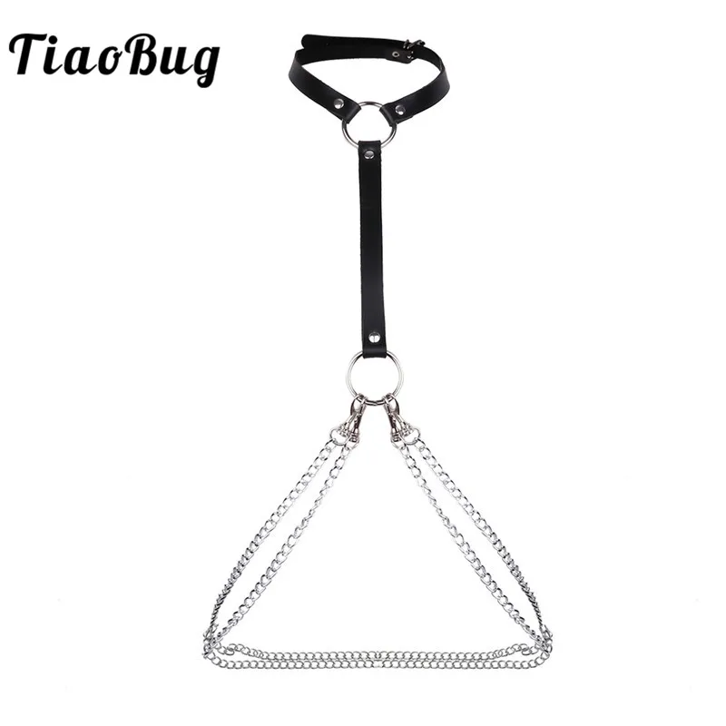 

TiaoBug Women Sexy Black Punk Gothic PU Leather Halter Adjustable Harness Belts Club Party Waist Belt Body Chain Accessories