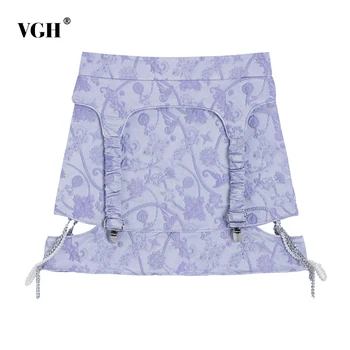 

VGH Hollow Out Print Skirts Embroidery For Women High Waist Slim A Line Mini Skirt Female 2020 Summer Fashion New Clothing
