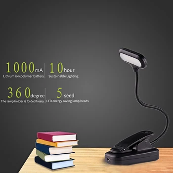 

Desk Clip On Night Lamp Bedroom Flexible Gooseneck USB Rechargeable Foldable Eye Protection Bedside LED Reading Light Portable