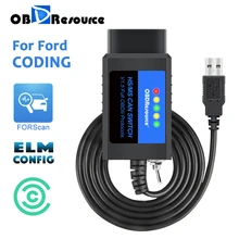 Obdresuce elm327 usb v1.5 forscan para ford codificação elmconfig focccus obd2 adaptador com hs/ms pode mudar f150 f250 f350 f450