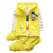 Одежда для маленьких мальчиков одежда с Микки Даком для маленьких мальчиков и девочек 2 лет детский спортивный костюм детские наряды для Дня благодарения комплекты из 3 предметов с жилетом с капюшоном