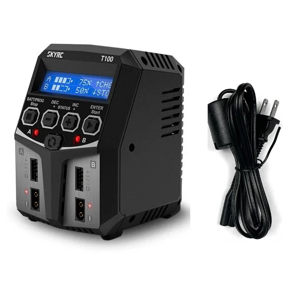 SKYRC T100 DUAL 5A 2X50W Balance FPV Charger Discharger With Meter lipo battery charger drone battery charger For 2-4S LiPo/LiIon/LiFe/LiHV Battery RC Drone Multirotor
