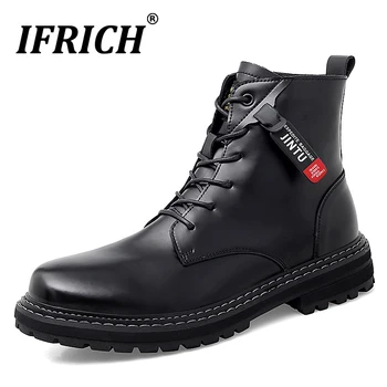 

2020 Autumn Men Leather Boots Black Army Military Boots For Men Brand Fashion Man Zipper Boots Hard-Wearing Motorcycle Boot Men