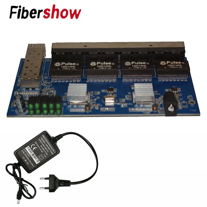 Гигабитный Ethernet коммутатор 10/100/1000 M 8 RJ45 1 Sfp волоконно-оптический медиаконвертер одномодовый PCB