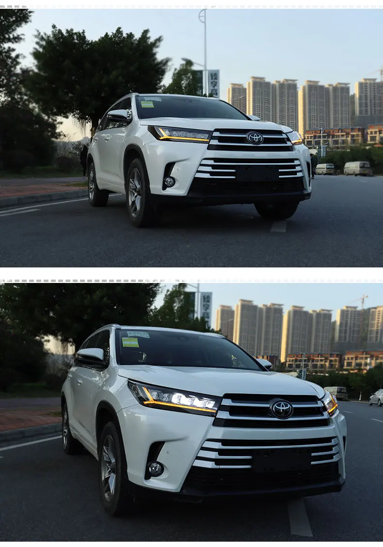 Автомобильный Стайлинг для Highlander фары все светодиодный фары DRL Bi-светодиодный объектив высокого ближнего и дальнего света светодиодный монитор измеряет динамическое отложным воротником signl