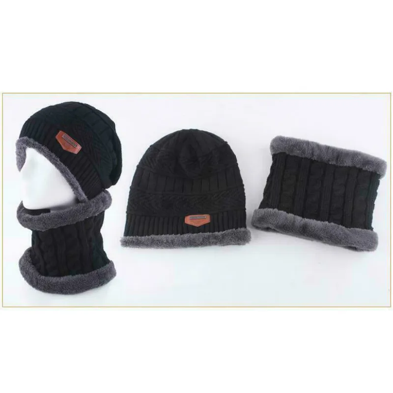 Мужская и женская зимняя модная теплая Вязаная Шапка-бини шапка и шарф комплект