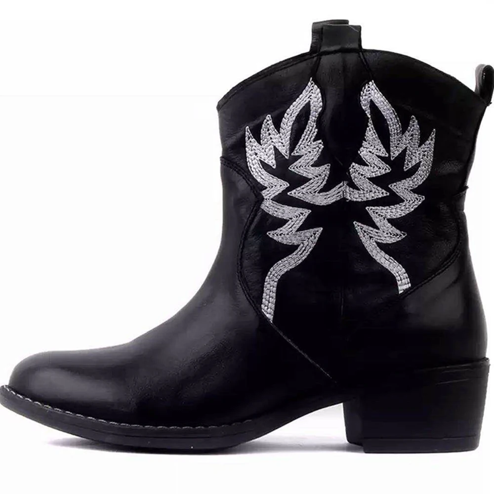 Women New Embroidery Martin Boots Thick Heel Ankle Shoes For Female 2021 Autumn Chelsea Booties Ladies Pointed Toe Short Botas