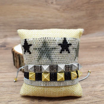 

Rttooas MIYUKI Beads Bracelets Women Sliver Stars Cuff Bracelet Fashion Rivet Jewelry Pulseras Mujer 2020 Handmade Loom Bead