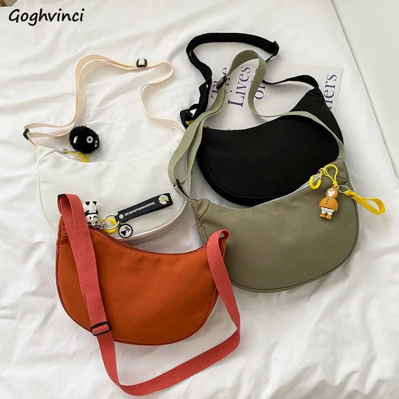 Shoulder Bags Women Zipper New Chic Hobos Nylon Hipsters Crossbody Students Handbags High Street Shopping Kpop Underarm