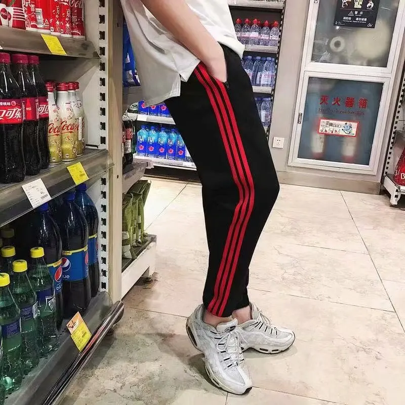 

2019 New Style Korean-style Autumn Large Size Athletic Pants Couples Three Bars Beam Leg Capri Pants Men And Women Celebrity Sty