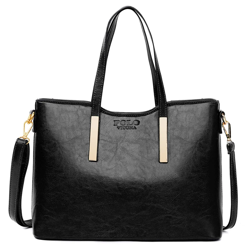 VICUNA POLO брендовые модные кожаные сумки для женщин прочные однотонные высококачественные женские кожаные сумки через плечо - Цвет: Черный