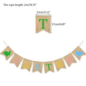

1 Set Easter Burlap Banner Rabbit Carrot Print Bunting Pull Flag Party DIY Decor D0AC