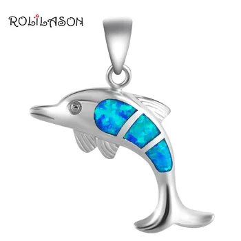

Lovely Dolphin shape Designer Best Birthday gifts Blue Fire Opal Silver Stamped Pendants Fashion jewelry for women OP530