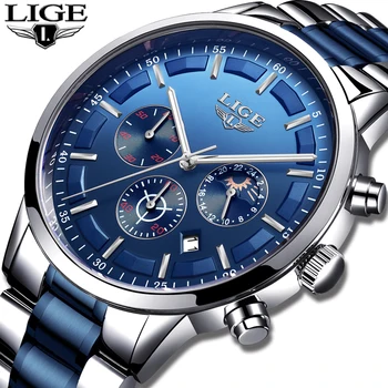 

2019 LIGE Fashion Watches Mens Waterproof Analogue Clock Stainless Steel Waterproof Luminous Watch Men Sports Relogio Masculino