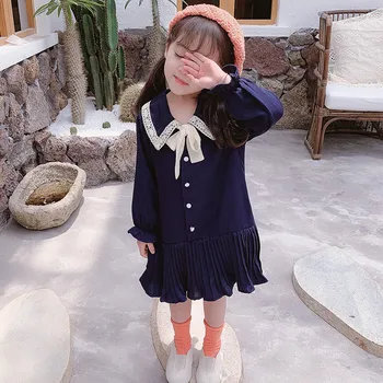 

WLG girls dresses kids peter pan collar long sleeve red dark blue dress baby girl autumn princess clothes