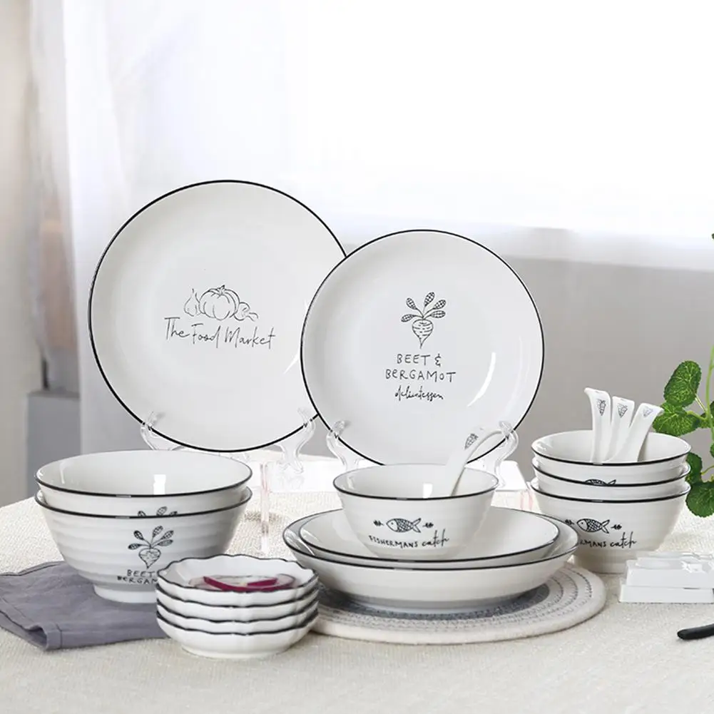 

Simple Pattern Stackable Ceramic Tableware Set Western-style Dinner Dishes and Plates Sets