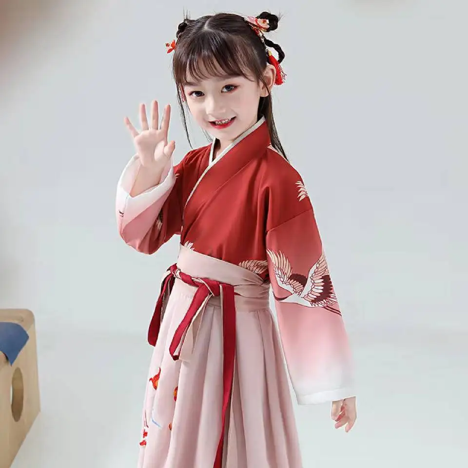 Милая Детская одежда Детские платья для маленьких девочек классическое китайское длинное платье Han fu детская одежда для девочек от От 4 до 11 лет до 13 лет