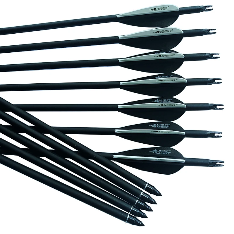 

6PCS Archery Mix Carbon Arrows 30 Inch Spine 500 ID6.2mm 90 Grain Point 2.8inch Plastic Vanes Compound Bow Longbow Hunting