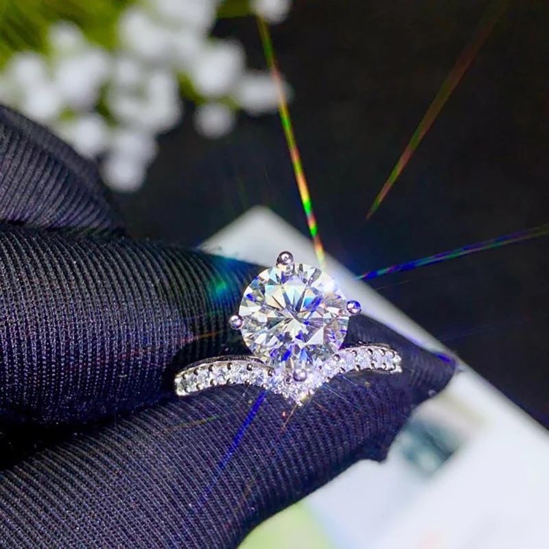 BOEYCJR 925 Silver 2ct F color Moissanite VVS Engagement Wedding Diamond Ring With national certificate for Women | Украшения и