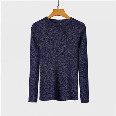 GCAROL женский яркий трикотажный свитер с круглым вырезом, эластичный тонкий короткий вязаный пуловер осень-зима, офисный джемпер, визуально вязанные Топы - Цвет: Navy Blue