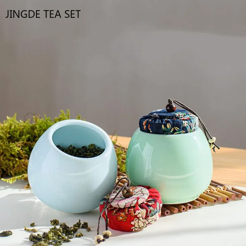 Chinese Colorful Ceramics Tea Caddy Tieguanyin Containers Travel Tea Bag Sealed Tea Jar Spice Coffee Powder Caniste Storage Tank