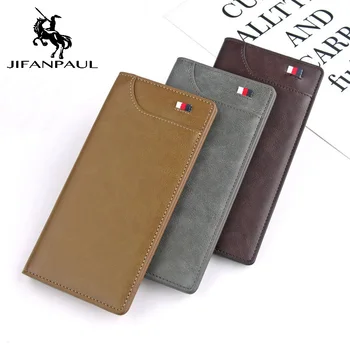 

JIFANPAUL New men's long wallet European and American retro fashion oil wax leather casual ribbon wallet Free shipping