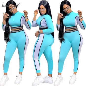 

Letter Blue Suit Set 2020 Two Piece Tracksuit Women Outfits Sport Style Outfit Jogging Sweat Shirt Fitness