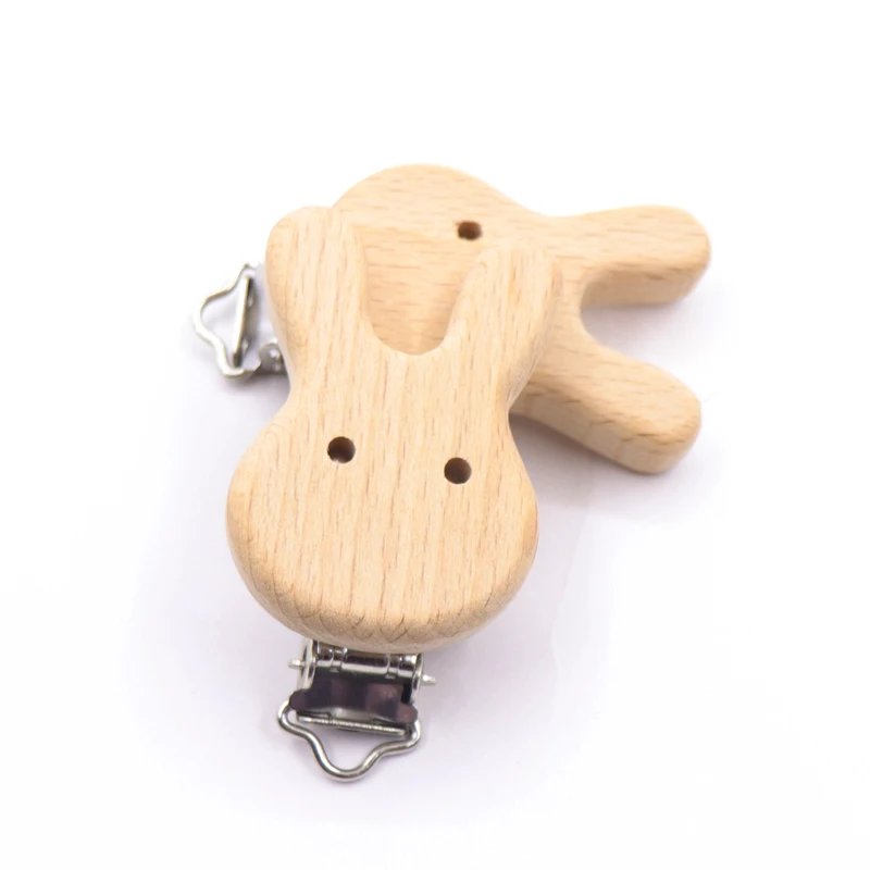 Pacifier Clip Pacifier Chain 5PCS Wooden Rabbit Pacifier Clip Baby Accessories Wooden Animal Pacifier Metal Holder Elephant Baby Teeth