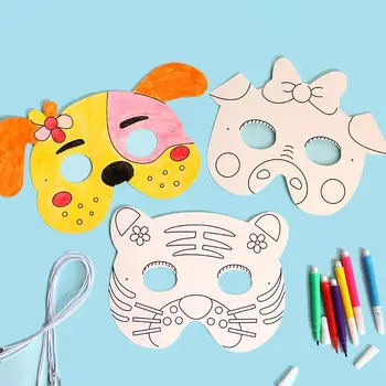 

8Pcs Cartoon Animal Paper Painting Mask Color Pen Graffiti DIY Art Craft Kid Toy