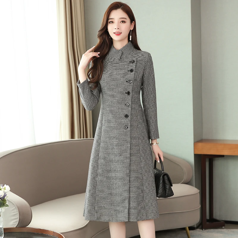 Winter Autumn Woolen Long Sleeve Warm Women Dress Elegant Casual Office Long Dress Korean Long Woolen Dress New Arrivals