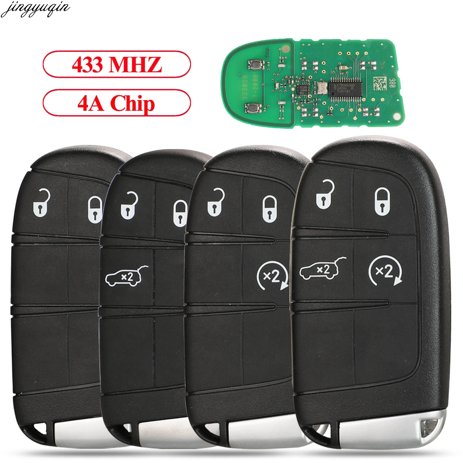 

Jingyuqin дистанционный Автомобильный ключ 433 МГц 4A PCF7938X для Jeep Renegade Compass M3N-40821302 2/3/4 кнопки SIP22 Blade Smart БЕСКЛЮЧЕВОЙ доступ